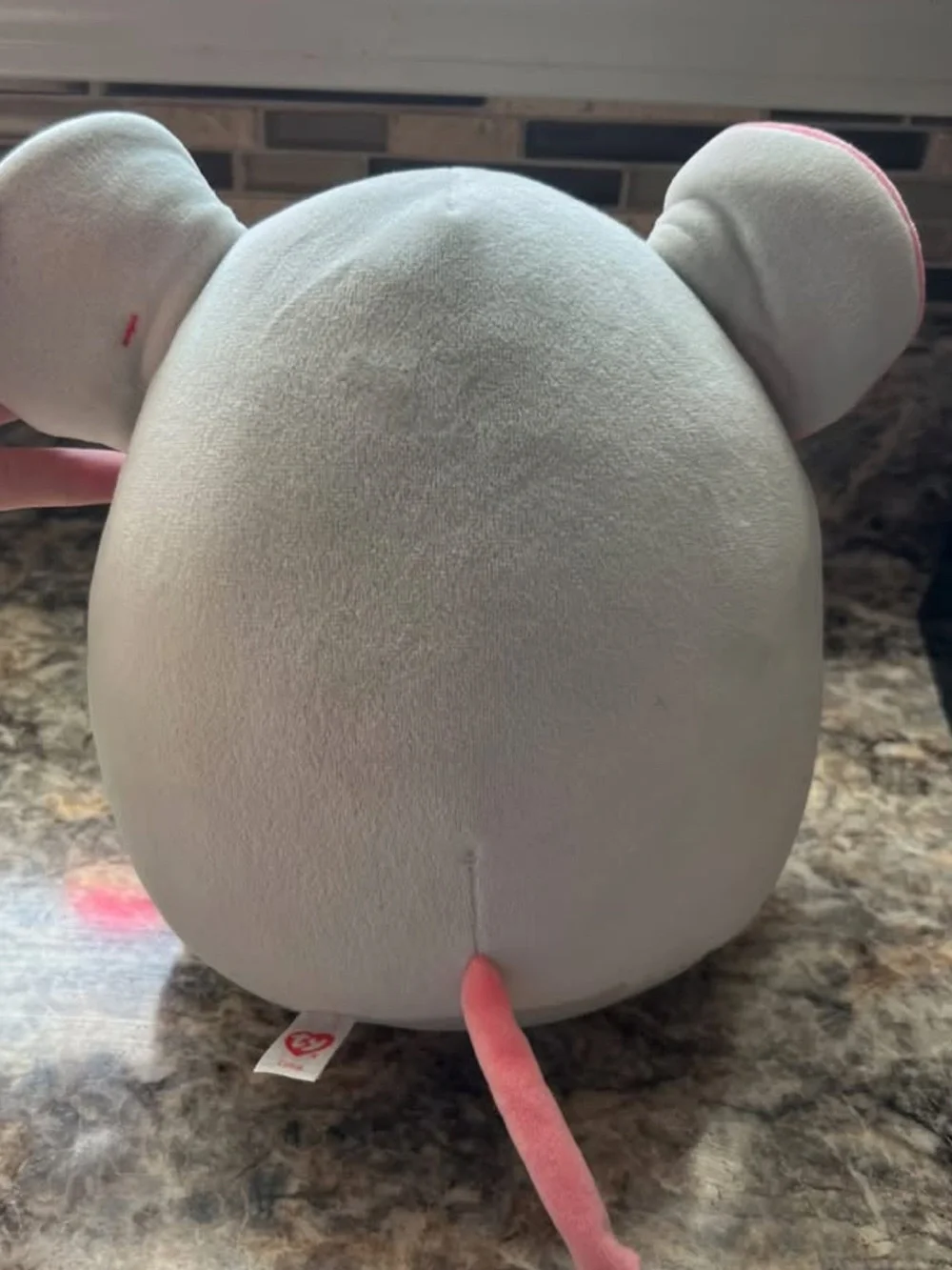 Ty Pink & White Mouse Plush with Embroidered Face